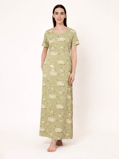 Green Flower Print Nighty
