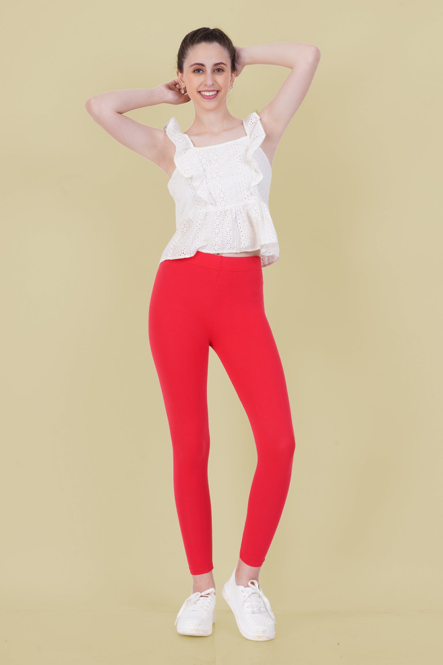 Tomato Red Cotton Ankle Leggings