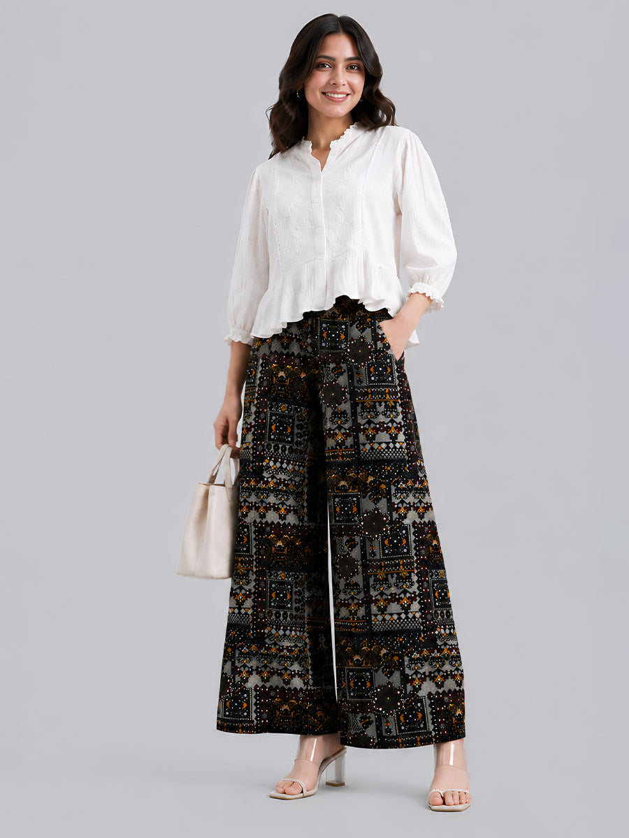 Black AOP Printed Palazzo