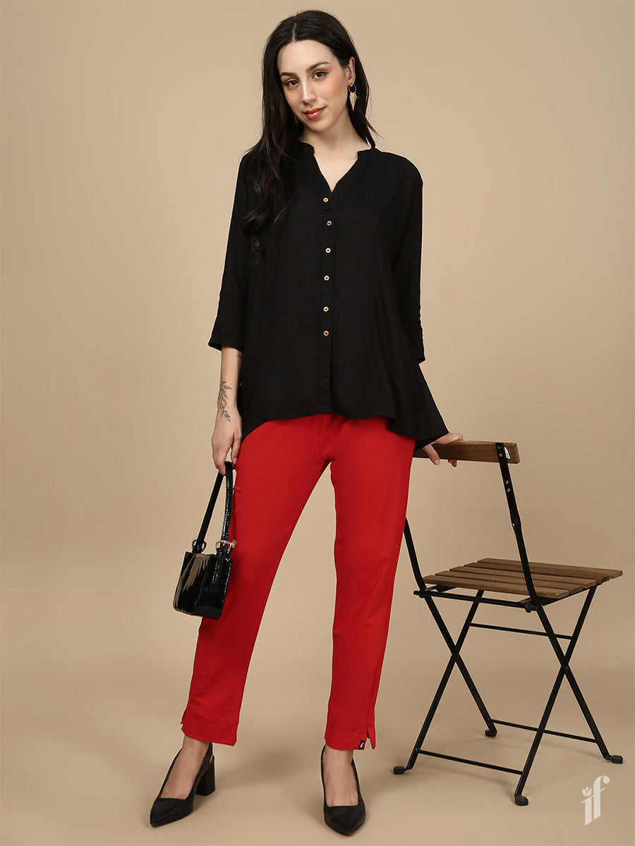 Red Knitted Kurti Pant