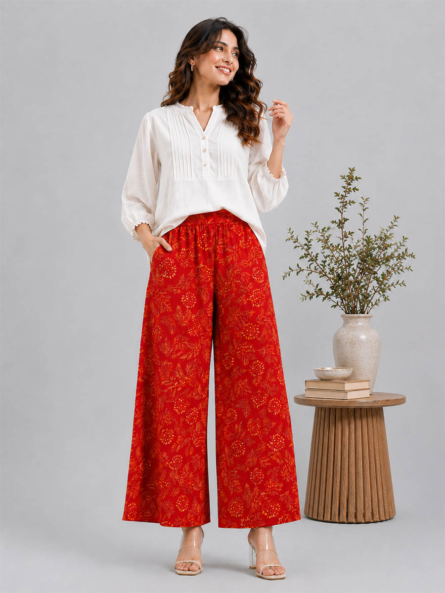 Red flower AOP Printed Palazzo