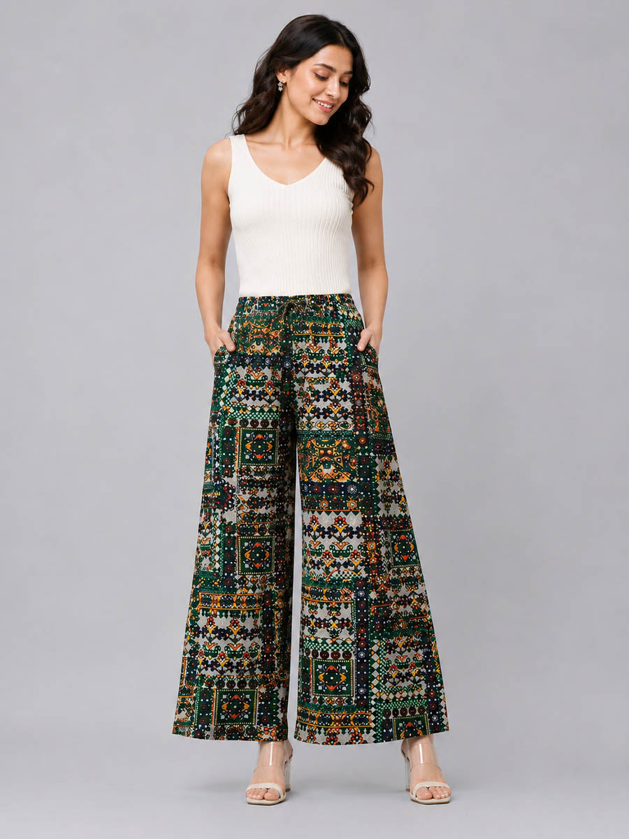 Green Flower AOP Printed Palazzo
