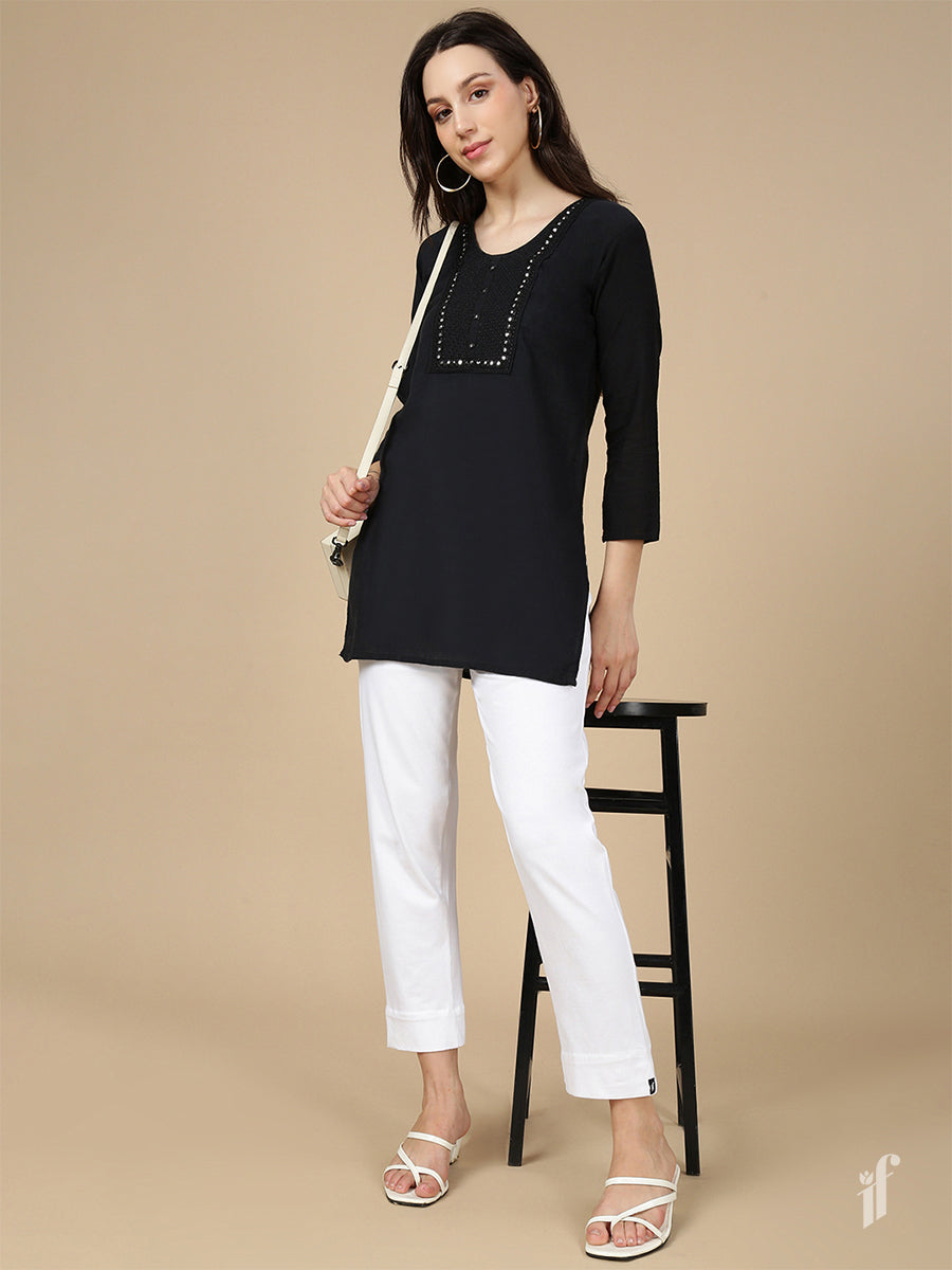 White Knitted Kurti Pant