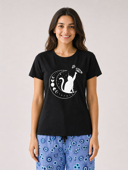 T Shirt & Pant Printed Pyjama Black