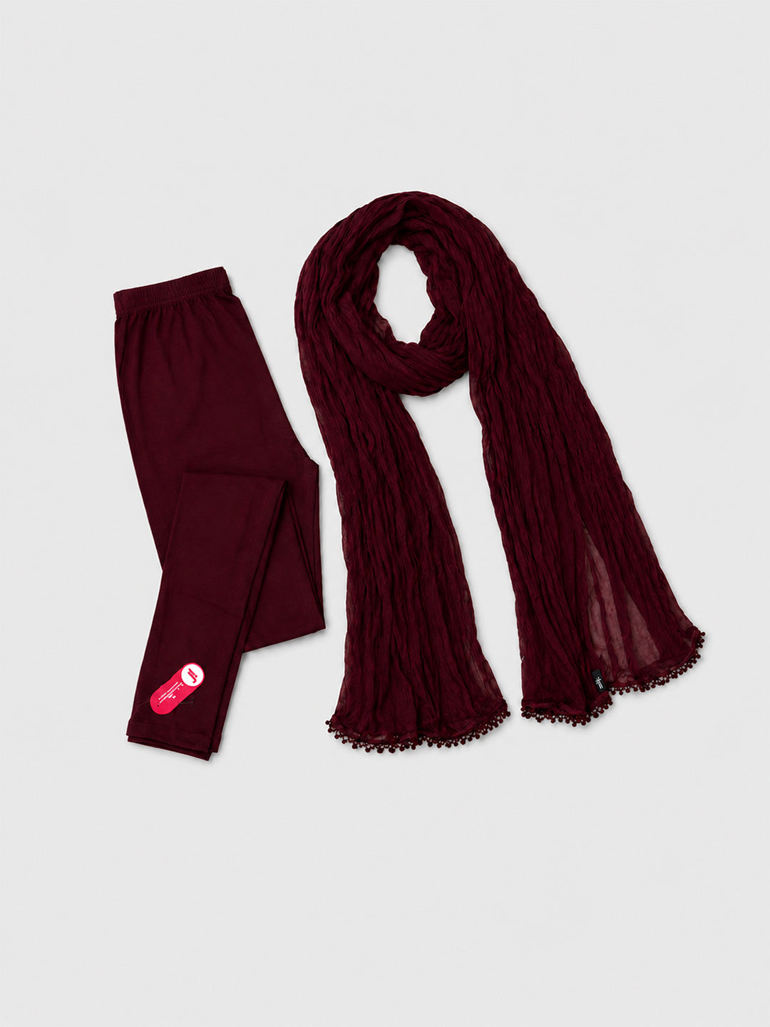 Maroon Ankle Leggings with Shawl Combo