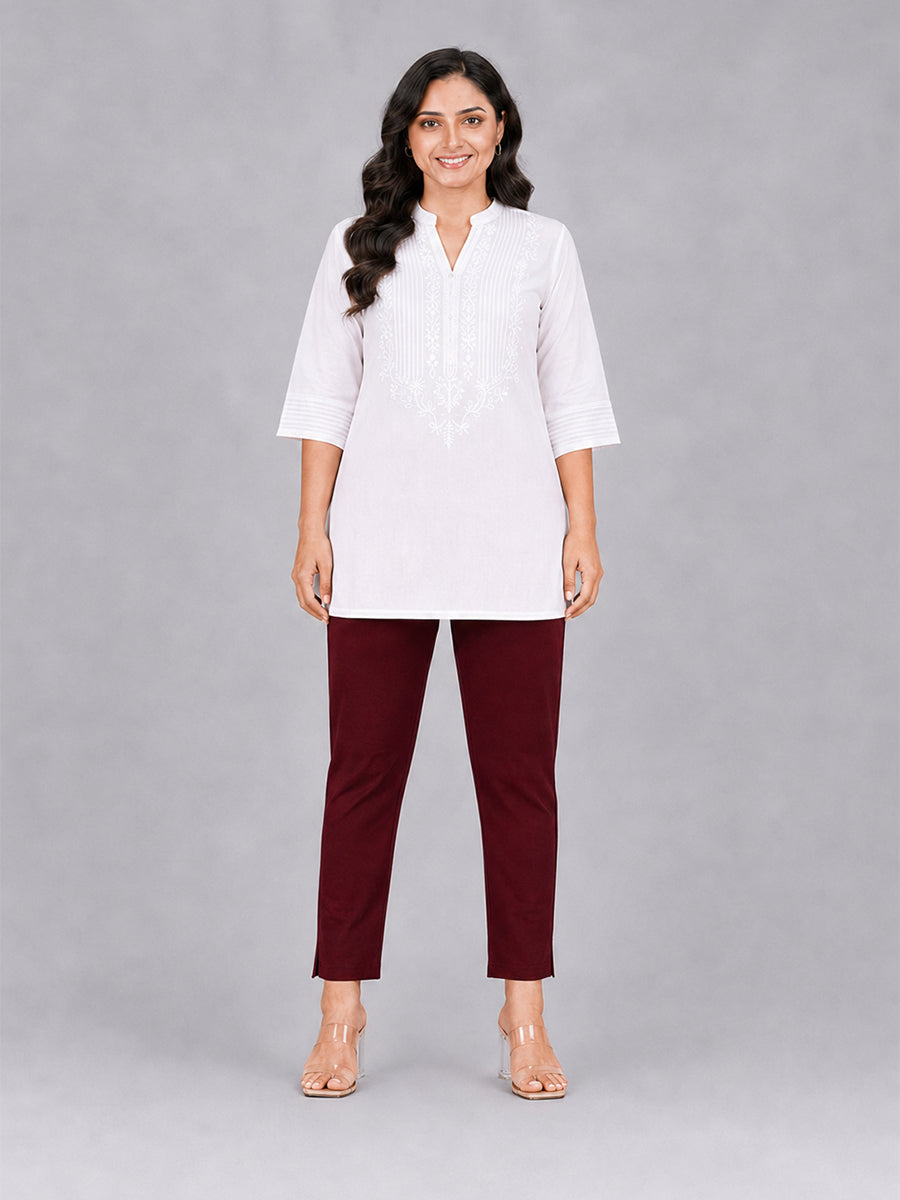 Maroon Woven Kurti Pant