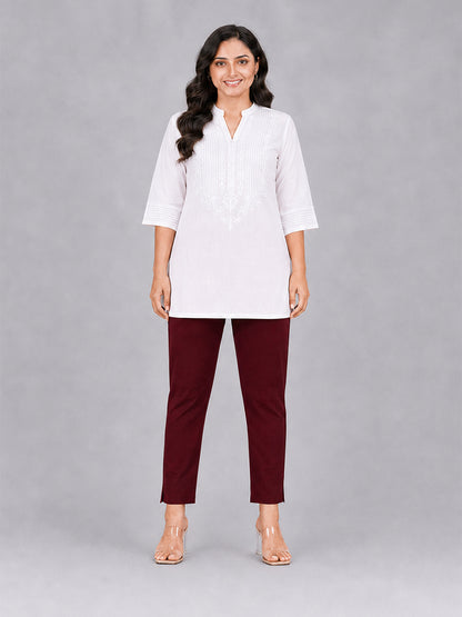 Maroon Woven Kurti Pant