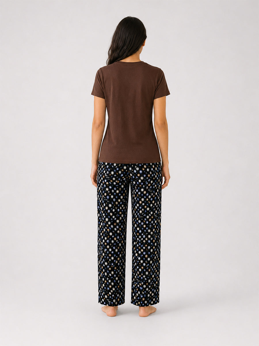T Shirt & Pant Printed Pyjama Brown