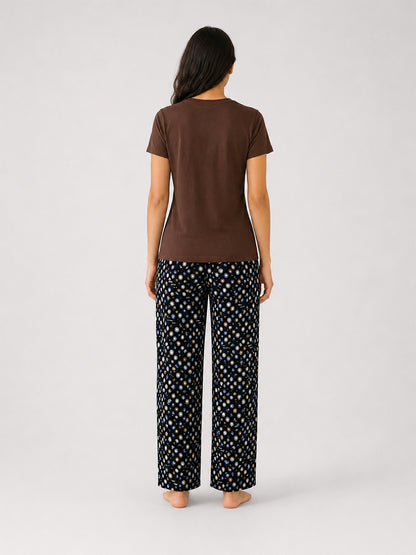 T Shirt & Pant Printed Pyjama Brown