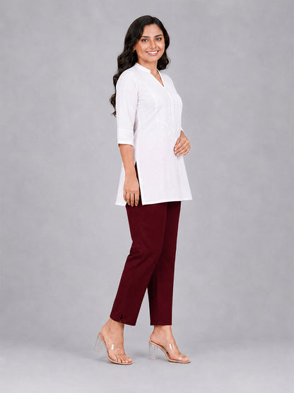 Maroon Woven Kurti Pant