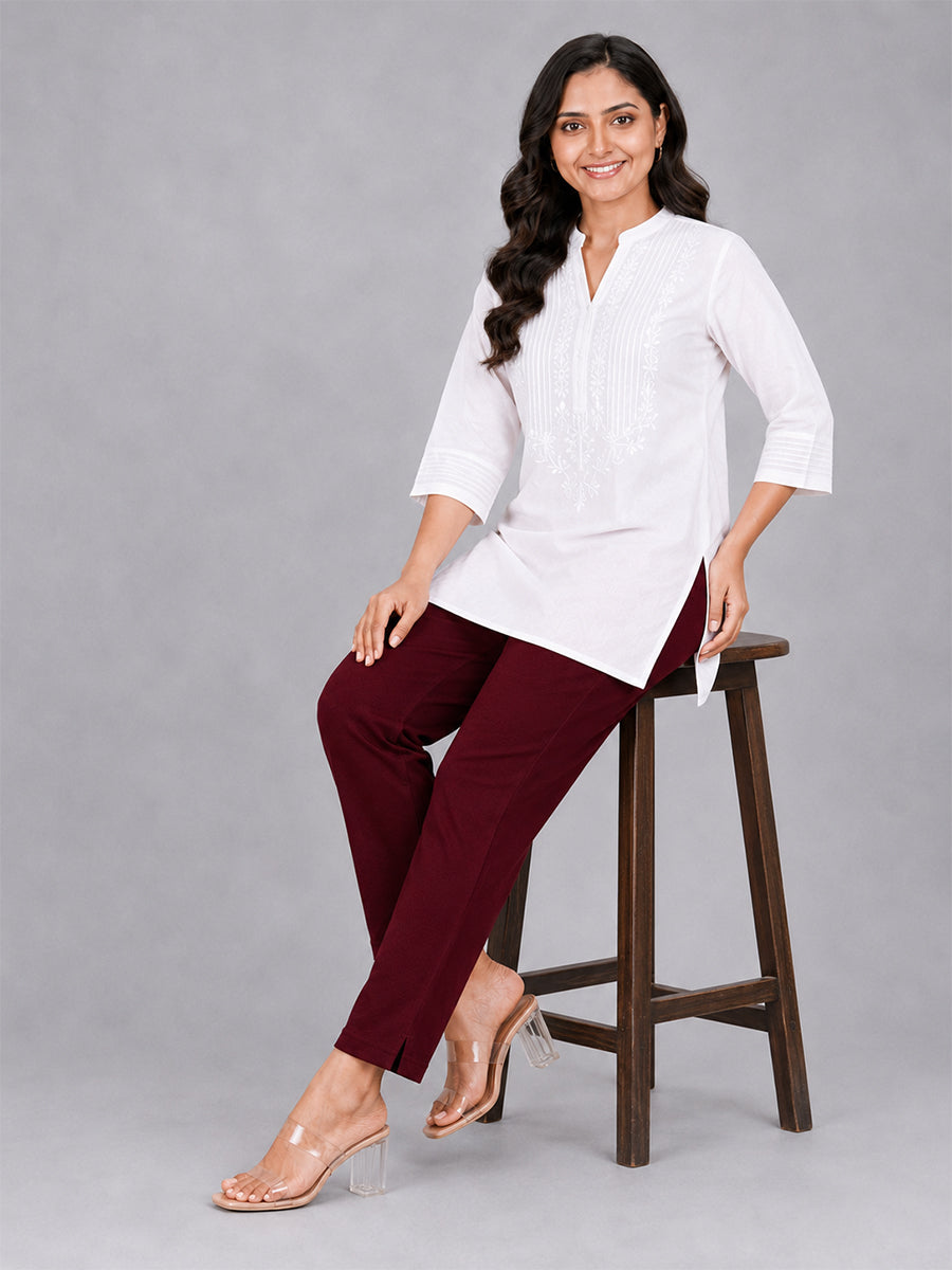 Maroon Woven Kurti Pant