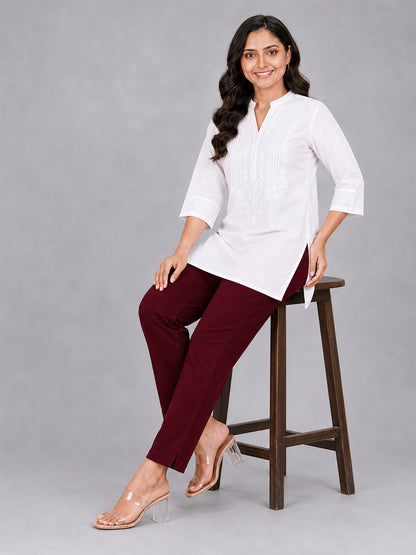 Maroon Woven Kurti Pant