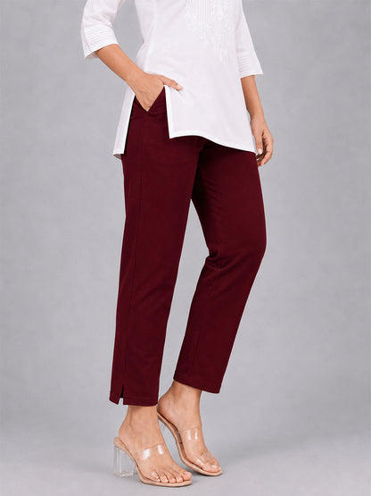 Maroon Woven Kurti Pant