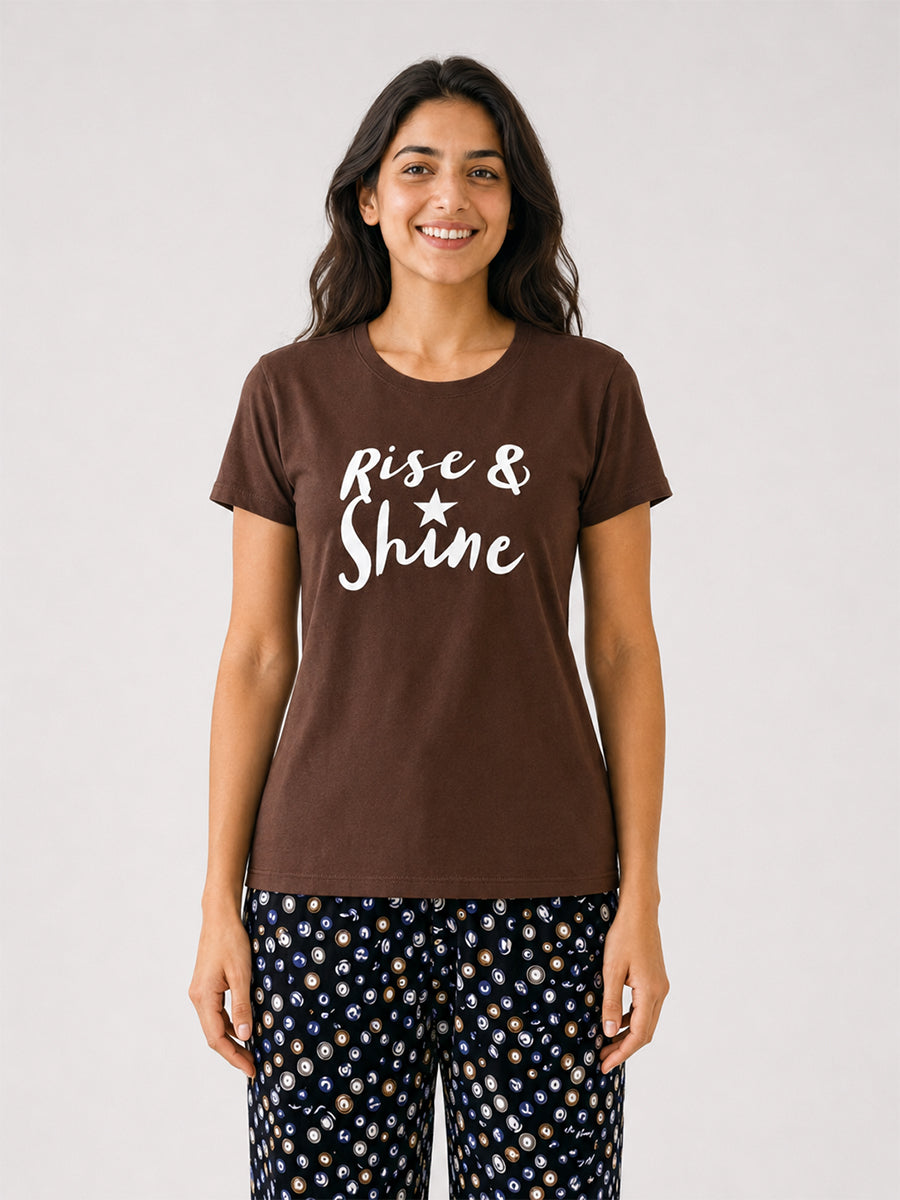 T Shirt & Pant Printed Pyjama Brown