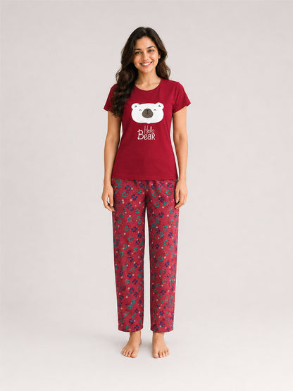 T Shirt & Pant Printed Pyjama Red
