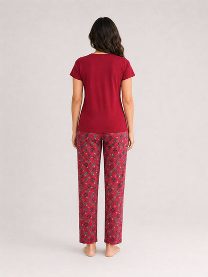 T Shirt & Pant Printed Pyjama Red