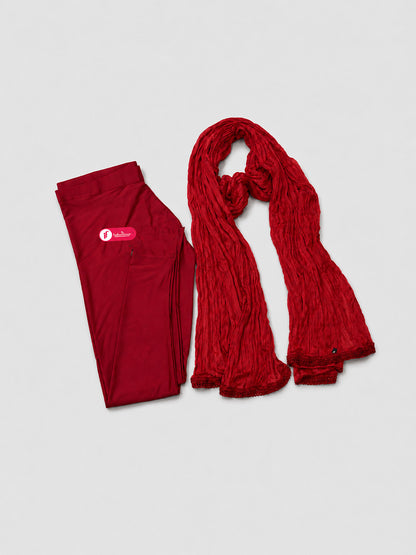 Red Shimmer Ankle Leggings with Shawl