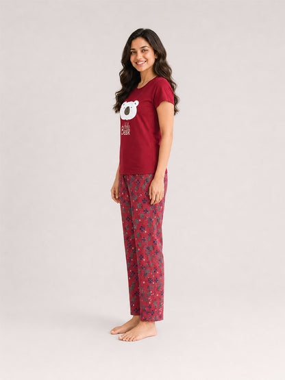 T Shirt & Pant Printed Pyjama Red