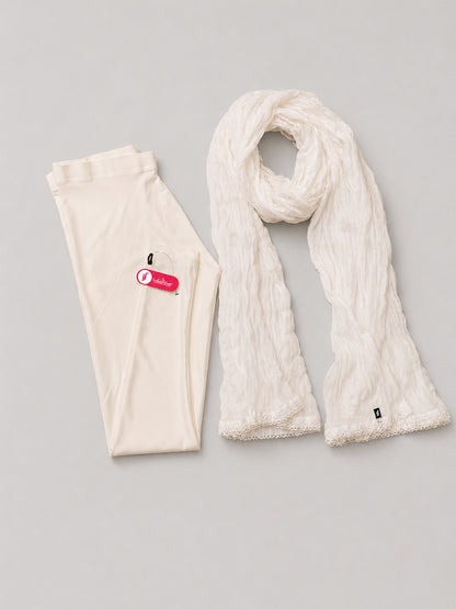 White Shimmer Ankle Leggings With Shawl
