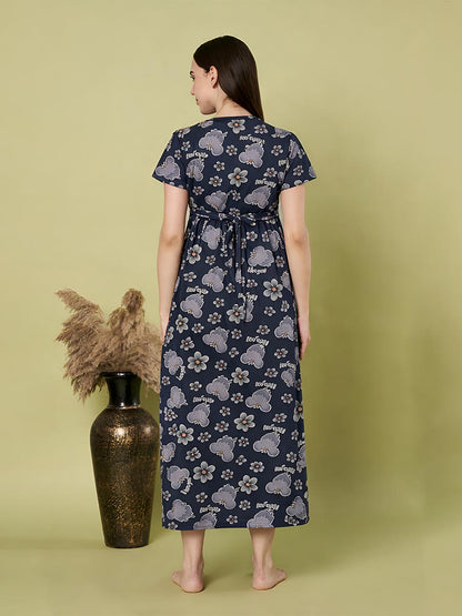 Navy Flower AOP Printed Maternity