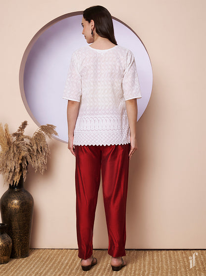 Red Metallic Straight Pant