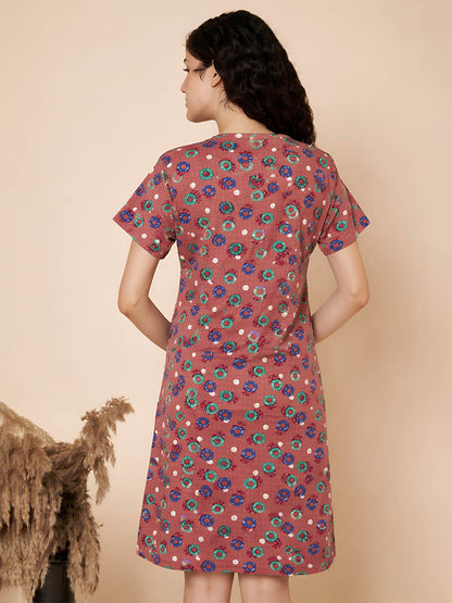 Brown Circle Print Long Top