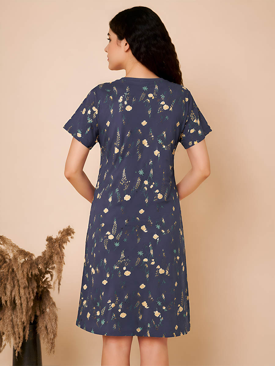 Navy flower print Long Top
