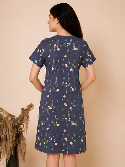Navy flower print Long Top