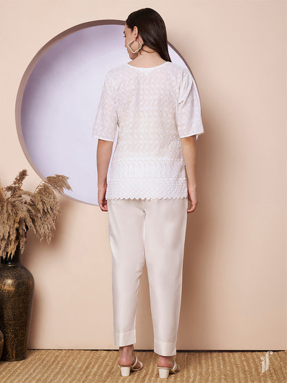 White Metallic Straight Pant
