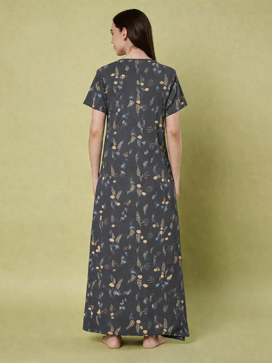 Grey Leaf Print Nighty