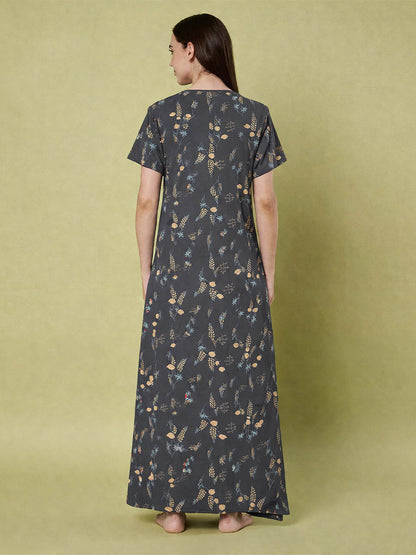 Grey Leaf Print Nighty