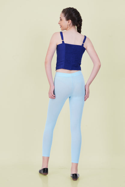 Pastel Blue Cotton Ankle Leggings