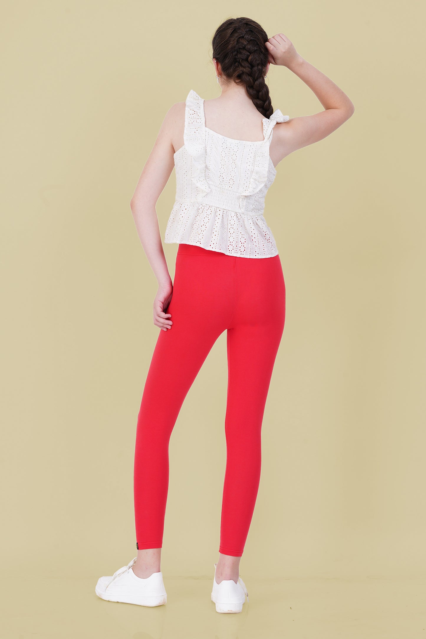 Tomato Red Cotton Ankle Leggings