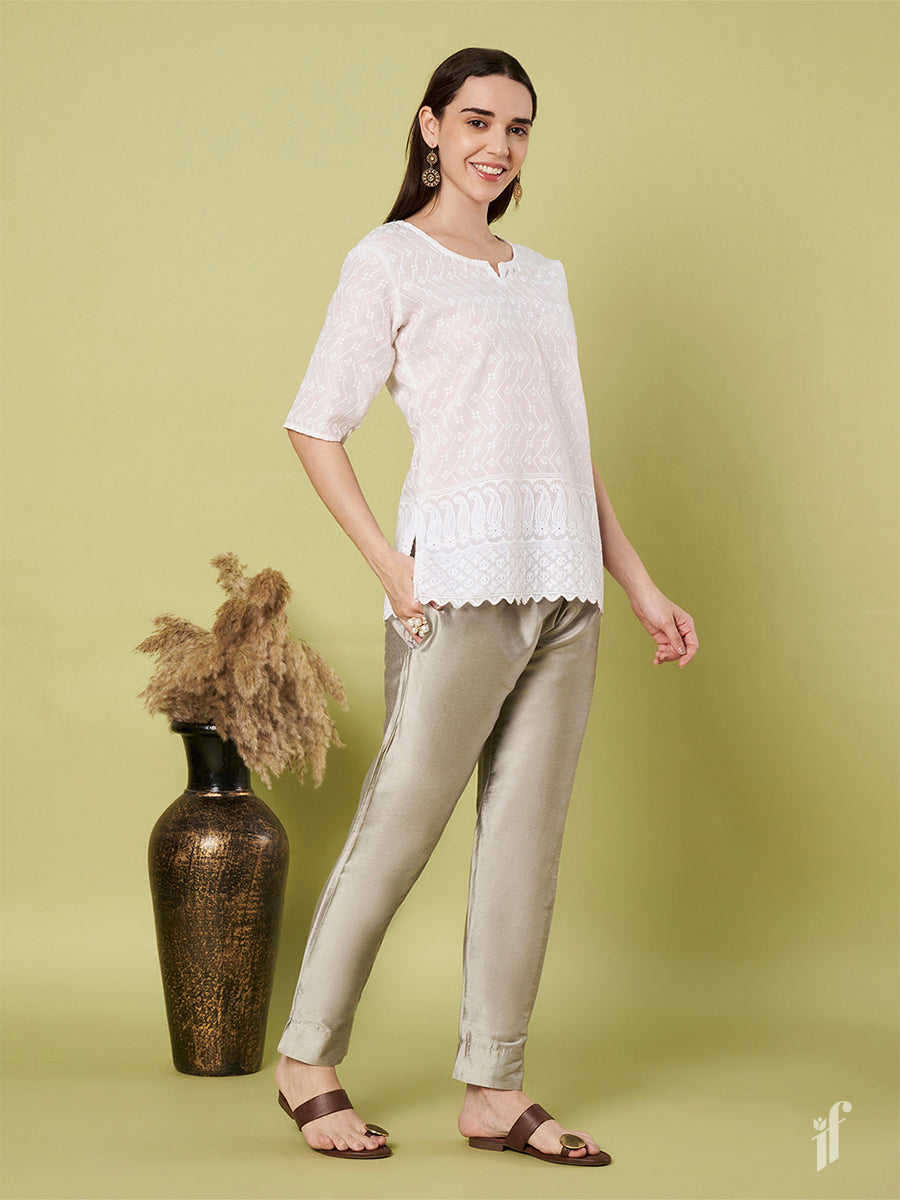 Silver Metallic Straight Pants
