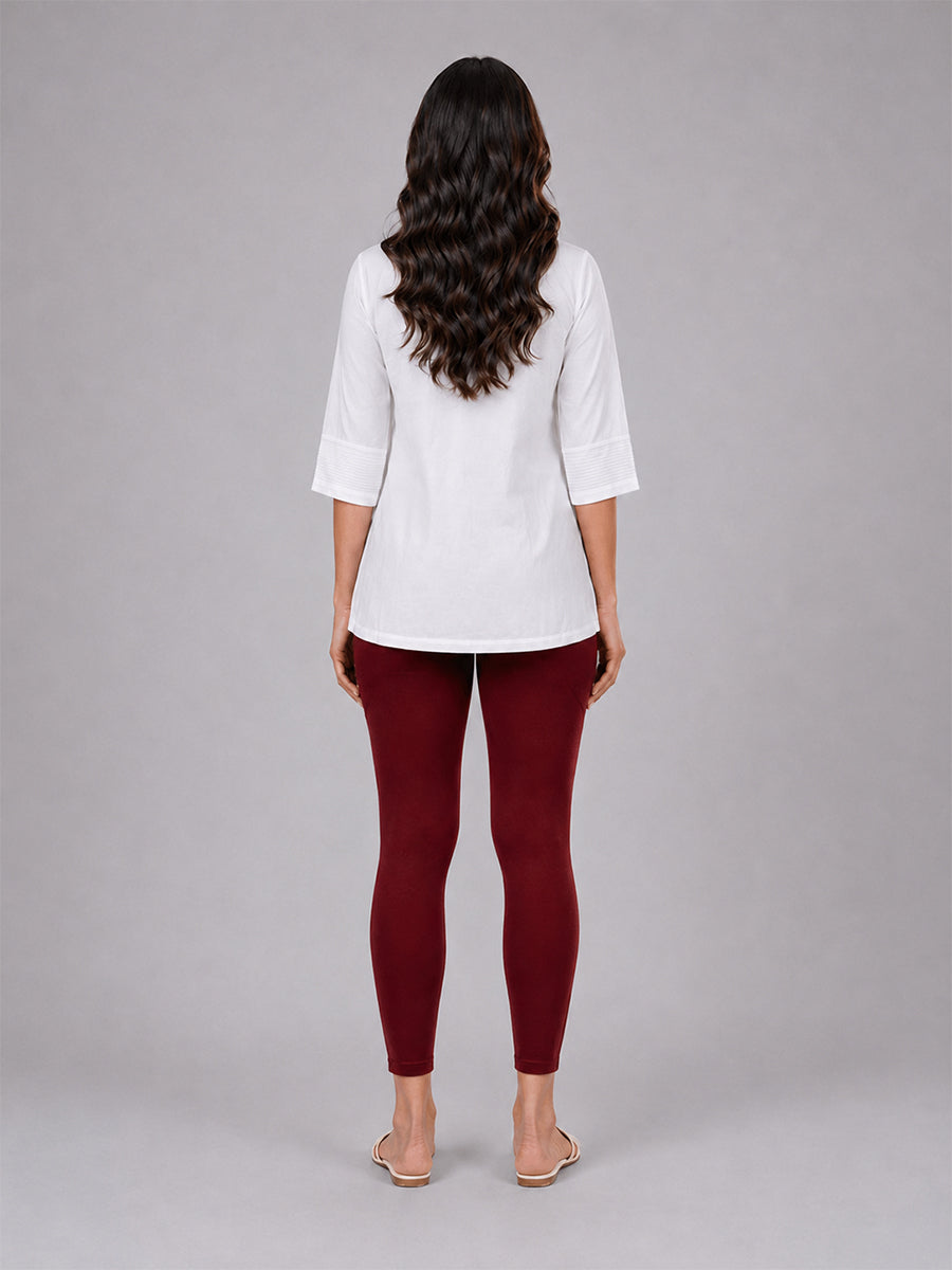 New Dark Red Cotton 7/8 Leggings