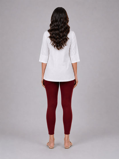 New Dark Red Cotton 7/8 Leggings