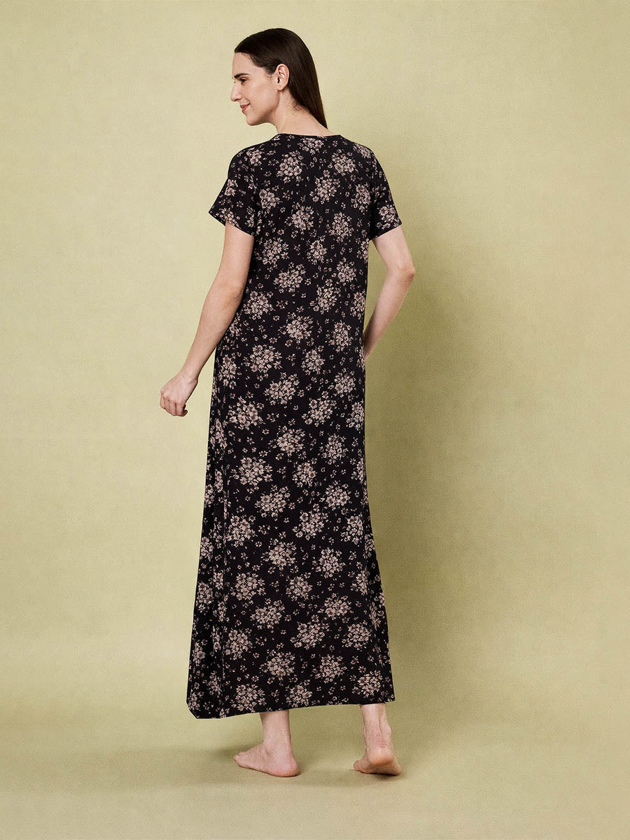 Black flower Print Nighty