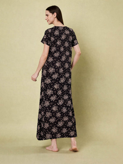 Black flower Print Nighty