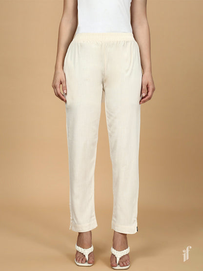 Cream Woven Kurti Pant