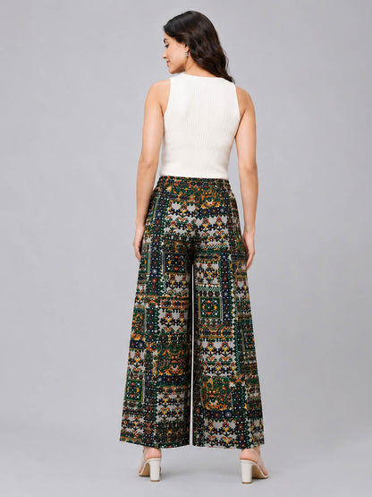 Green Flower AOP Printed Palazzo