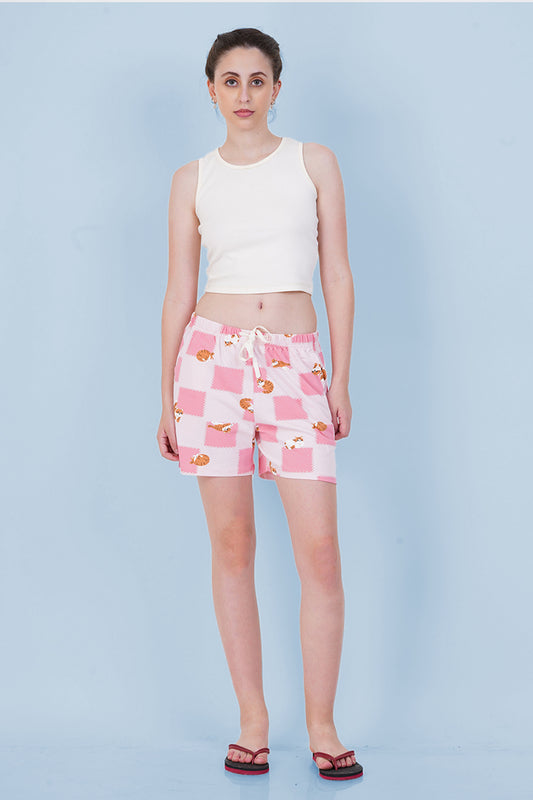 Pink Cat printed Shorts