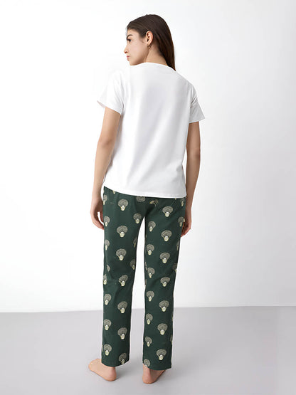 Green AOP Printed Night Pant
