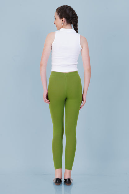 Fresh/Spring Parrot Green Cotton Ankle Leggings
