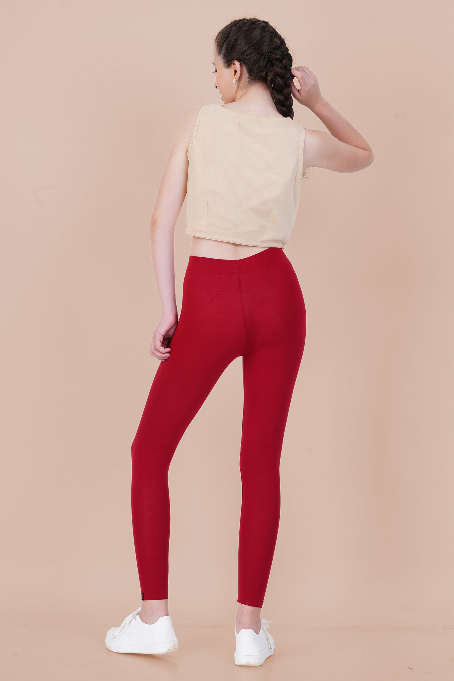 Dark Red Cotton Ankle Leggings