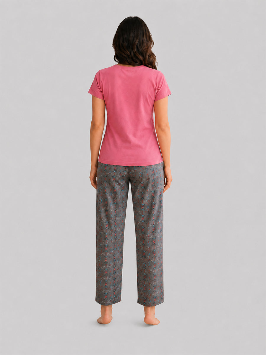 T Shirt & Pant Printed Pyjama Pink