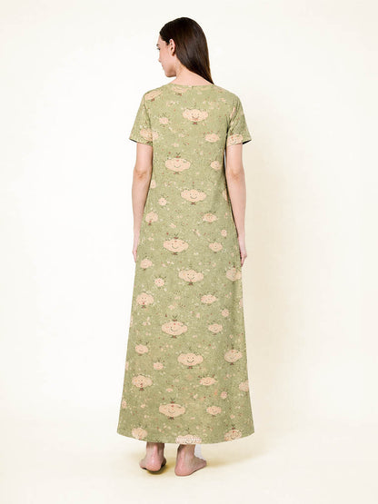 Green Flower Print Nighty