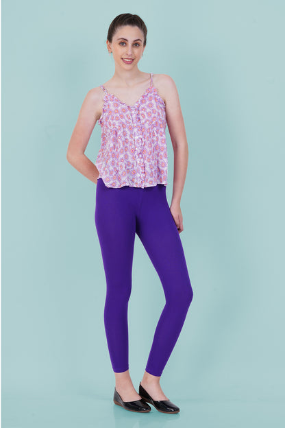New Purple Cotton Ankle Leggings