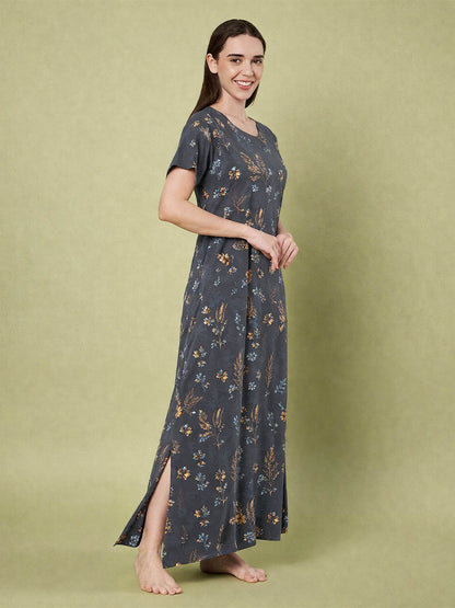 Grey Leaf Print Nighty