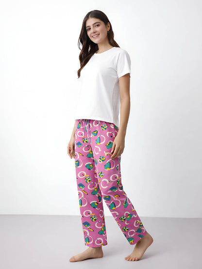 Pink AOP Printed Night Pant
