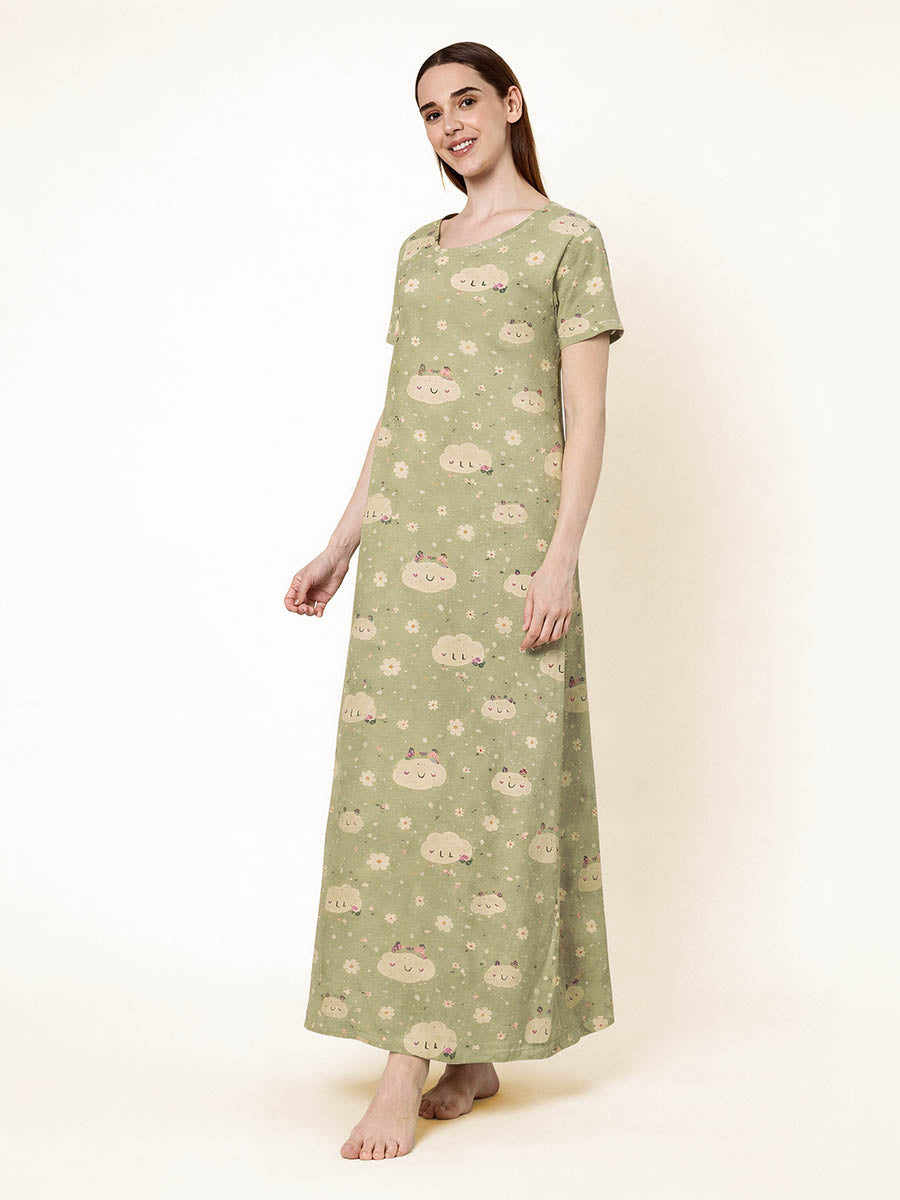 Green Flower Print Nighty